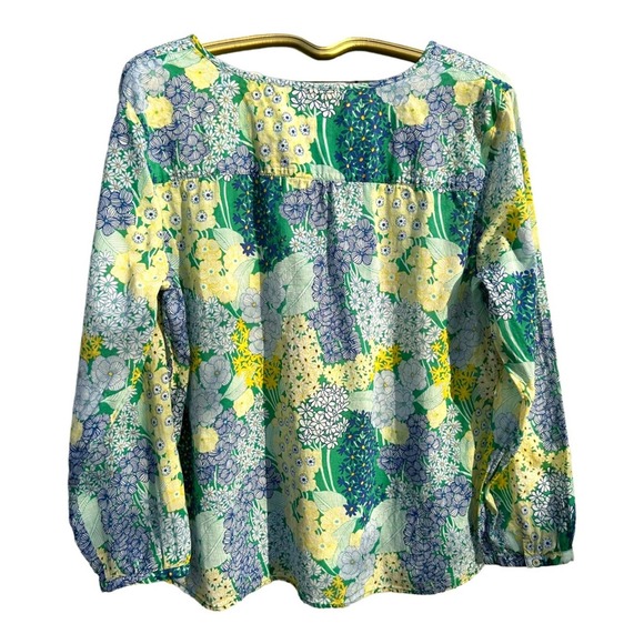 Talbots - Floral Cotton Tunic, Blue Green Yellow, Long Sleeve, SizeXL - Picture 3 of 11